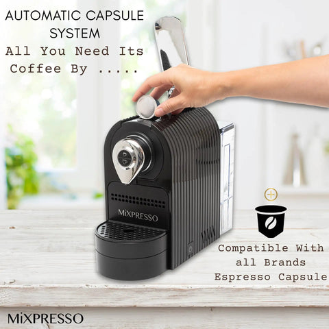 Compact 1400W Single-Serve Espresso Machine With 19-Bar Pump And 27oz Water Tank in kitchen setting