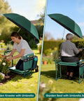 Person gardening using 2-In-1 Garden Kneeler With Umbrella, Garden Kneeling Bench With 42-Inch Green Umbrella, Adjustable Extension Pole