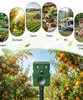 Solar Motion Sensor Ultrasonic Deer Repellent 2 Pack With LED Lights Waterproof Outdoor Wildlife Deterrent for orchard and garden