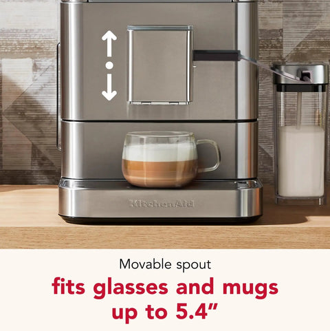 Sleek And Straight Up Fully Automatic Espresso Machine With Removable Bean Hopper One Touch Frothing System Forty Plus Barista Grade Cups Smooth Stainless Steel Housing For Daily Use with movable spout for mugs up to 5.4 inches.