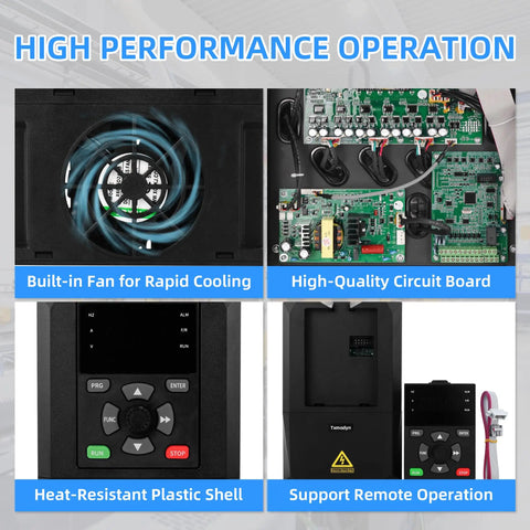 Components of Heavy Duty 11kW 15HP VFD Inverter for 380V 440V Three Phase Power showing fan, circuit board, controls
