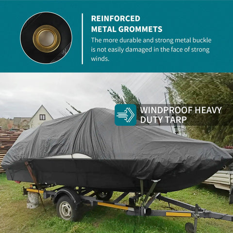 Heavy Duty Tarp 6x8 Foot Waterproof Tarpaulin With Grommets, 20mil Thick Rip Proof Cover on a boat with reinforced metal grommets