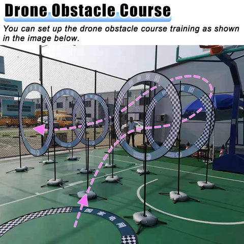 Portable Outdoor Drone Racing Hoop Kit For Backyard Obstacle Courses And Dog Agility Training setup on court