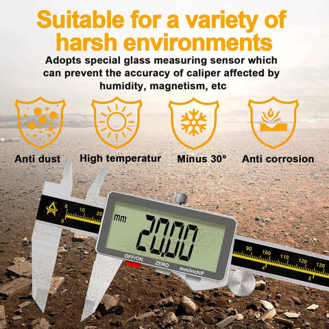 Pro Grade Digital Caliper 0 To 6 Inch Electronic Micrometer With Large LCD Screen in harsh environment with features