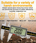 0 To 8 Inch Digital Caliper With Large LCD Screen Electronic Micrometer Inch Fraction Millimeter Readout Auto Off Heavy Duty Metal Caliper with display showing 200 mm, suitable for harsh environments.