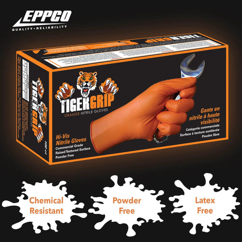 Box of 8 Mil Nitrile Disposable Gloves With Textured Grip, Powder Free And Latex Free, Orange, XL, Industrial Grade