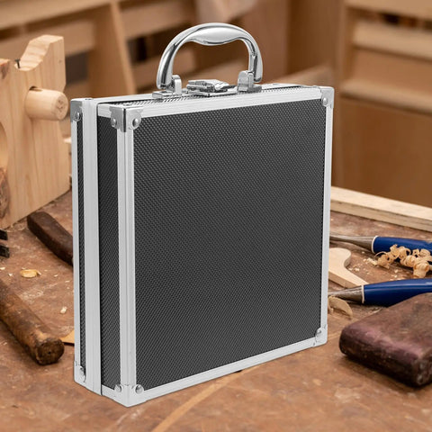 Black Aluminum Alloy Toolbox With Secure Lock And Lightweight Metal Handle Multi Function Parts Organizer Built Tough For The Daily Hustle And Sweet Setup For Quick Loadouts on a workbench.