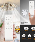 Blade-Less Farmhouse Ceiling Fan With Light And Remote Control, Black Finish, shown with remote in kitchen setting