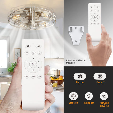 Blade-Less Farmhouse Ceiling Fan With Light And Remote Control, Black Finish, shown with remote in kitchen setting