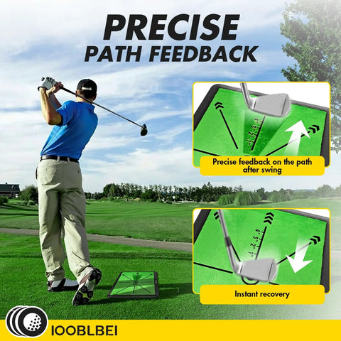 Portable Golf Hitting Mat With Real Time Swing Path Feedback used outdoors, showing precise path feedback and instant recovery.