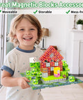 Child holding Dope Magnetic Base Plates Set For Minecraft Four Green 4x4 Base Boards Magnetic Building Blocks Foundation