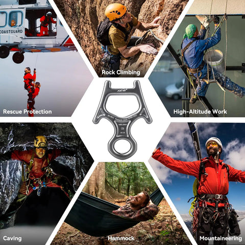 Beefy 30kN Figure 8 Descender Made From 7075 Aluminum in use for climbing, rescue, caving, and mountaineering activities
