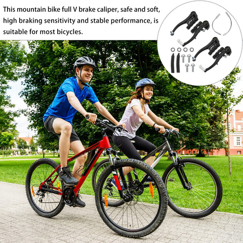 Two Set Bike Brake Kit For Road And Mountain Bikes, Aluminum Calipers, Durable Rubber Pads, Easy Install shown with cyclists