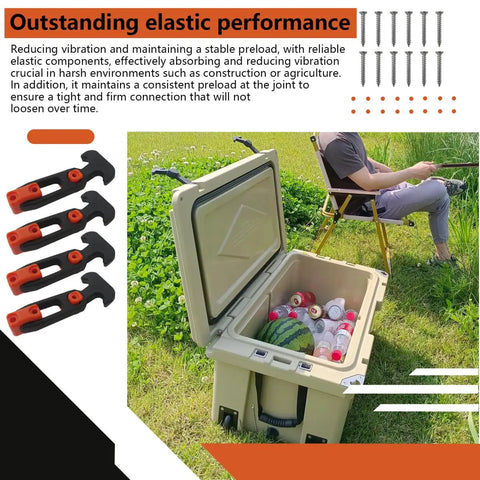 T Handle Rubber Draw Latches For Toolbox And Cooler Covers Boat Hatch Doors 110 By 46 MM Rugged Lid Latches Pack Of 4 With Matching Mounting Screws Built To Last And Secure next to open cooler with drinks and watermelon