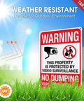 Heavy Duty No Dumping And Video Surveillance Warning Signs 2 Pack 14 X 10 Inch Reflective Aluminum Plate for outdoor use against trespassers.