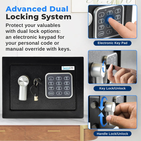 Built Tough Steel Digital Safe Box For Cash Firearms And Jewelry - Compact 9.1 X 6.7 X 6.7 Inches, Electronic And Mechanical Lock