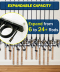 Ceiling Mount Fishing Rod Holder For Six Rods Ultimate Garage Storage And Easy Access Organization showing expandable capacity.