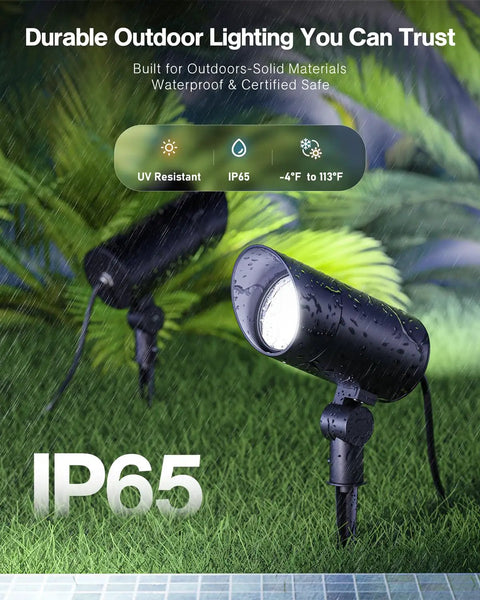 Two Pack Ultra Bright 30W Outdoor LED Spotlight Set, 120V, 3000 Lumens Each, 5000K Daylight, waterproof spotlights on grass