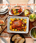 Replacement Air Fryer Tray For TOA 60 65 70 And Similar Sized Convection Toaster Ovens on dining table with roasted chicken