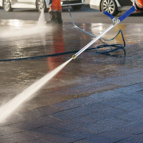 High Pressure Washer Wand With Adjustable Spray Tips for car wash and home cleanup, universal connector in use on driveway