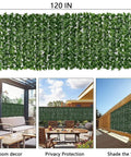 Realistic Ivy Privacy Fence Screen 120x40 Inch for Balcony Outdoor Decor with Faux Vines, hedge panels shown in patio and garden settings