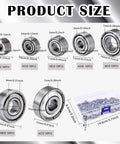 70-Piece Sealed Ball Bearing Assortment Kit 608ZZ 693ZZ 623ZZ 624ZZ 685ZZ 687ZZ 627ZZ with size chart and storage box