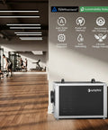 Heavy-Duty 216 Pint Crawl Space Dehumidifier With Built-In Pump And Remote Control For Whole House And Basement, 8000 Sq Ft Coverage in gym setting.