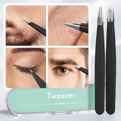 Two Pack Eyebrow Tweezers Set Dope Slant And Point Tip Stainless Steel Pro Grade Precision Tweezers for hair removal on face