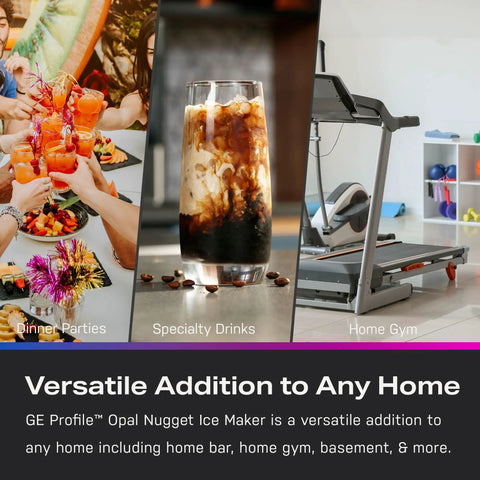 Countertop Nugget Ice Maker With WiFi Connectivity for fast chewy ice in drinks at dinner parties, available in black stainless finish.