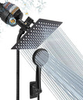 Filtered Rain Shower Head High Pressure 8 Inch Square With Five Setting Handheld Shower Filter Combo Self Adhesive Holder