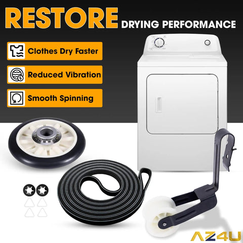 Dryer Repair Kit Compatible With Major Dryer Brands Including Maytag Whirlpool Kenmore Kitchenaid Replacement Parts 2 Rear Drum Rollers 4 Tri Rings 2 Idler Pulleys 14210017 341241 shown with dryer