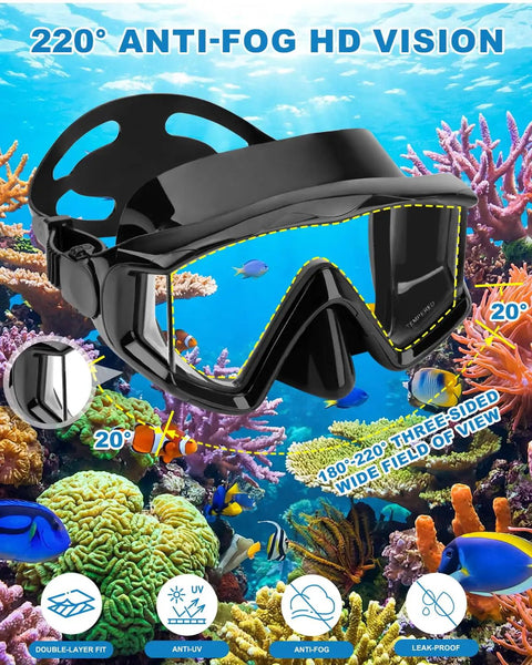 Anti Fog Diving Mask With 180 Degree Field Of View For Adults Dope Snorkel Mask in coral reef with anti-fog lenses