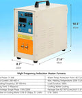Top Shelf Industrial Induction Heater 15KW Power: 15KW furnace with control panel, dimensions 21.6x18.5x8.7 inches, for metal melting.