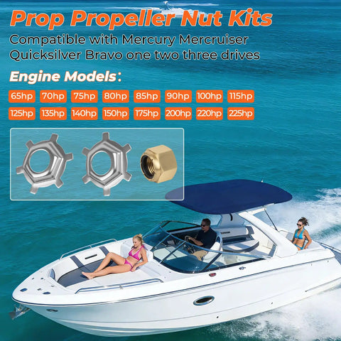 Prop Nut Kit With Nut Tab Washer For Bravo Propeller Drives Includes One Prop Nut And Two Nut Tab Washers Fits 65HP To 140HP Marine Engines Ultimate Replacement For 11-52707Q1 11-52707A1 11-52707A2