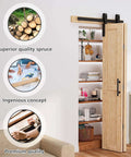 No Assembly Bi Fold Barn Door Set 30x84 With 36 Inch Hardware Kit displaying installed spruce wood door in living space