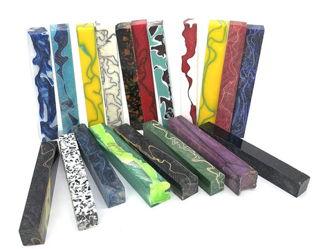 Ten Assorted Acrylic Pen Blanks For Pen Turning Mixed Colors And Designs 5/8 X 5/8 X 5 Inches Killer Starter Set Vivid Patterns