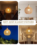 ZEORIVAX Rattan Pendant Light Fixture Bohemian Chandelier Large Semicircle hanging in a cozy hallway with light bulb.