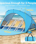 Beach Shade Tent With UPF50 UV Protection, Portable Sun Shelter For 1 To 3 People, showing tent on beach with chairs inside.