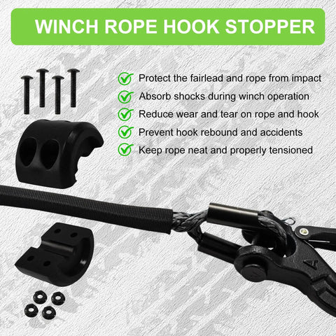 All In One Synthetic Winch Rope Kit 1/4 Inch By 50 Feet With 10000 Lbs Break Strength showing rope hook stopper and components