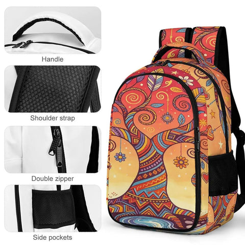 Dope Swirl Tree Moon Print Unisex Backpack with large capacity, durable polyester, handle, shoulder strap, zipper details
