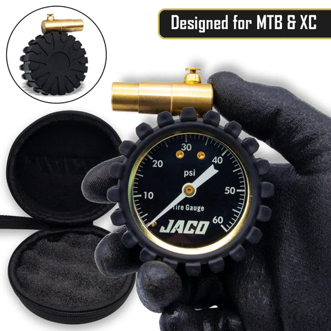 MBX 60 PSI Presta Tire Pressure Gauge for Bikes, Built for MTB and XC, Go To Portable with Shock Resistant Cover, ANSI B40.1 Calibrated for 1.5 Percent Accuracy, Trail Ready Gauge for Precise Mountain Bike Inflation, black 60 PSI dial gauge with case