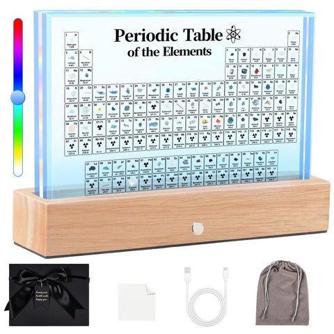 Periodic Table Display With Real Elements Inside, Upgraded Cordless Rechargeable Acrylic Table With 7 Color LED Lights