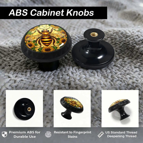 Boho Bee Pattern Cabinet Knobs 4 Pack With Stained Glass Sunflower Mosaic Kitchen And Bathroom Decor on textured surface