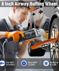 8-inch airway buffing wheel on an angle grinder for car polishing; orange polishing pad, 5/8-inch arbor