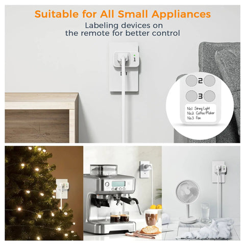 Remote Control Outlet For Indoor Lights And Small Appliances With 3 Outlets Plug In Wall Switch Easy Pre Paired Remote 100ft RF Range