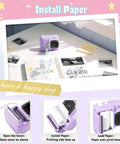 Kid Friendly Instant Print Camera With 1080P Photos Dual Lens For Wide And Close Shots Includes 32GB Card Easy To Use And Doodle Ready Fun Purple Color For Tiny Trendsetters., purple instant print camera with 32GB card and paper roll installation instructions