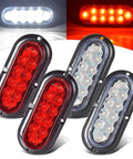 Beefy 6 Inch Oval LED Trailer Tail Light Kit 4 Lights Surface Mount 2R2W IP67DOT showing red and white LED configurations.