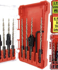 Three Piece Depth Adjustable Countersink Drill Bit Set For Wood With Six Replacement Tapered Bits In A Durable Storage Case