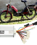36V 800W Brushed DC Motor Speed Controller for electric bikes and scooters with aluminum alloy case near a red bike
