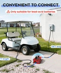 Golf cart connected to 15 Amp Golf Cart Charger For 48 Volt EZGO RXV TXT With 3 Pin Triangular Plug Lead Acid Battery